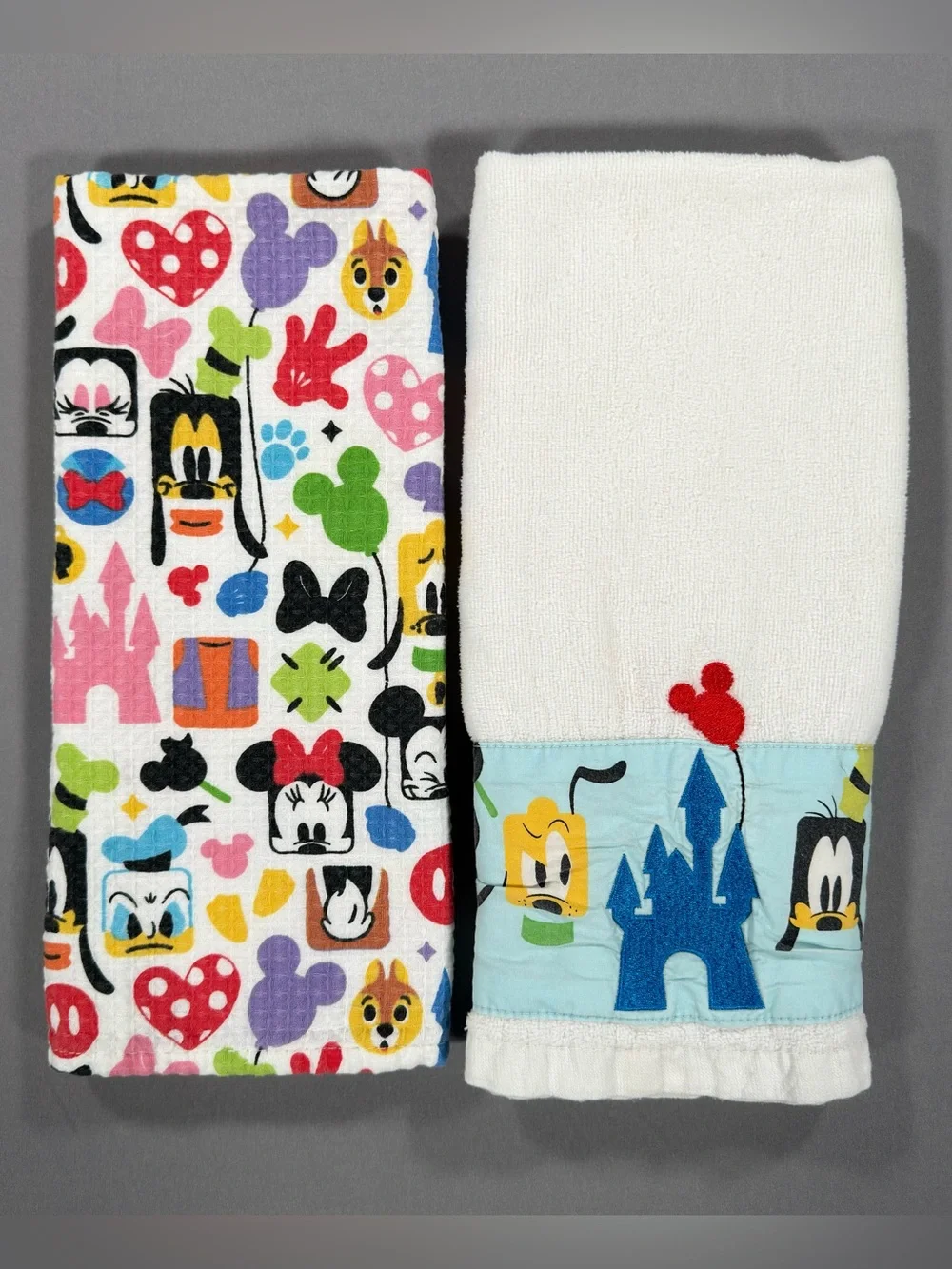 Disney Parks Mickey Mouse Friends Castle Kitchen Dish Towels Set Waffle Terry